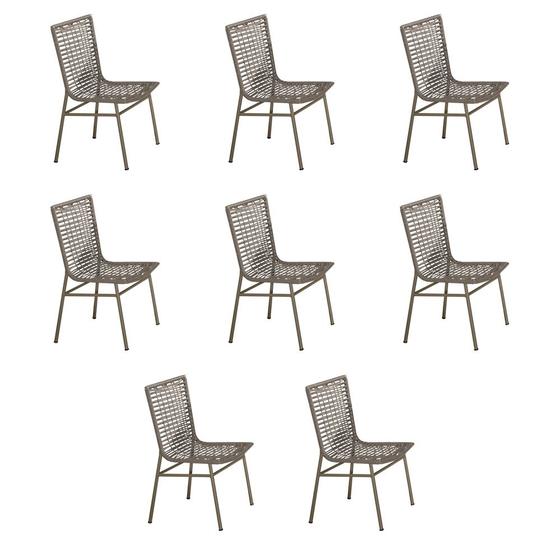 Imagem de Kit 8 Cadeiras Premium em Corda Náutica Rami e Alumínio Champagne Veneza para Área Externa 