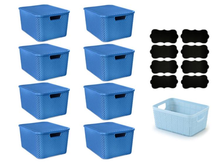 Imagem de Kit 8 Caixas Organizadoras Rattan 7L C/ Tampa Cesto Etiqueta