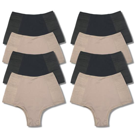 Imagem de Kit 8 Calcinhas Cinta Cintura Alta Modela Reduz Barriga