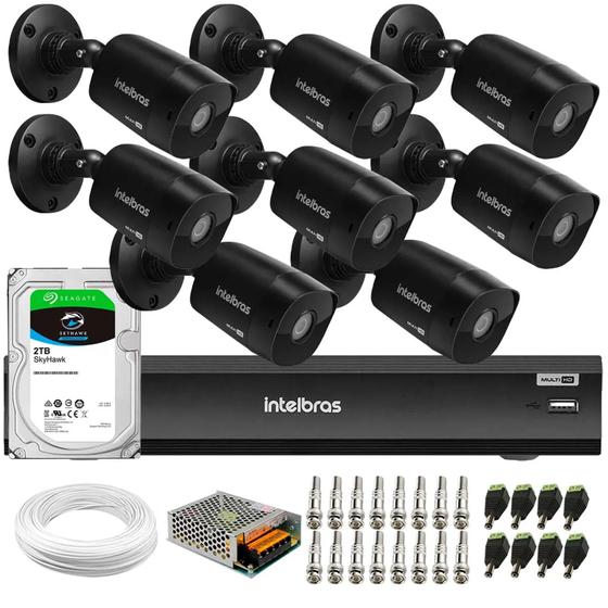 Imagem de Kit 8 Câmeras Black Intelbras VHD 1220 B G6 Full HD 1080p + DVR Intelbras MHDX 1208 + HD 2TB