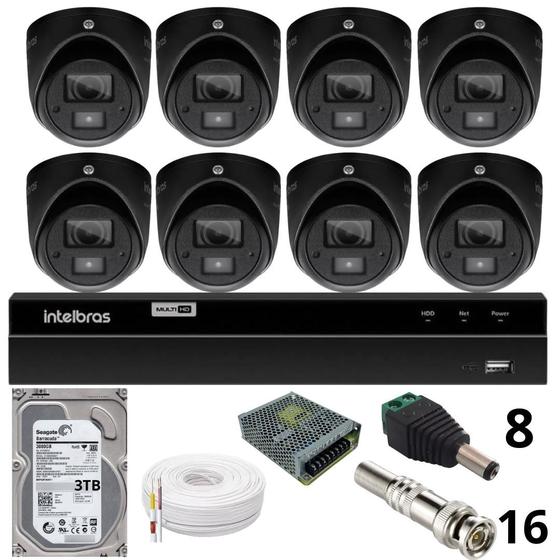 Imagem de Kit 8 Câmeras Bullet 3220d Mini Black Com Áudio Dvr Intelbras 1216-c Mhdx Com Acesso Remoto Hd 3tb