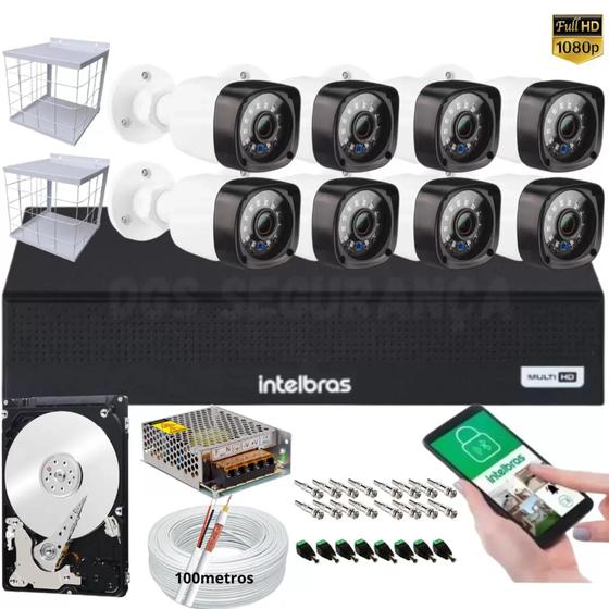 Kit 8 Câmeras de Segurança Dvr Intelbras 8 Canais MHDX Com Hd + Grade