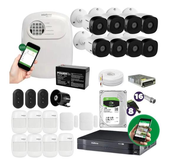 Kit 8 cameras de Segurança e alarme Residencial E Comercial Acesso App