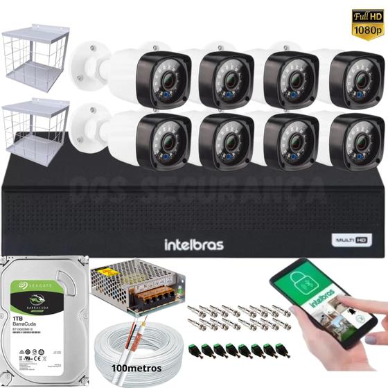 Imagem de Kit 8 Câmeras de Segurança Full Hd 1080p Dvr Intelbras 8 Canais MHDX Com Hd 1tb+Grade de proteção