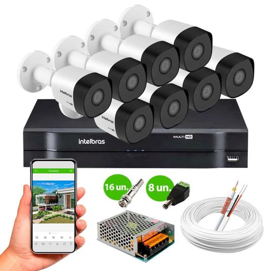 Imagem de Kit 8 Câmeras de Segurança Intelbras vhd 3130 B G6 HD 720p Metal + dvr mhdx 1108 8 Canais Intelbras