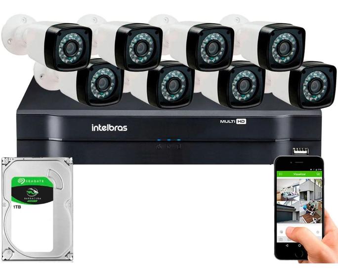 Imagem de Kit 8 Câmeras De Segurança Residencial Dvr Intelbras 1108 Full Hd c/ hd 1TB