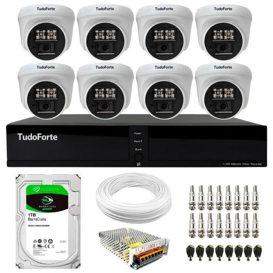 Imagem de Kit 8 Câmeras de Segurança Tudo Forte Dome Interna Full HD 1080p Visão Noturna de 20m 2.8mm + DVR Tudo Forte TFHDX 3308 8 Canais + HD 1TB Barracuda