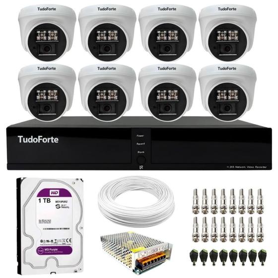 Imagem de Kit 8 Câmeras de Segurança Tudo Forte Dome Interna Full HD 1080p Visão Noturna de 20m 2.8mm + DVR Tudo Forte TFHDX 3308 8 Canais + HD 1TB Purple