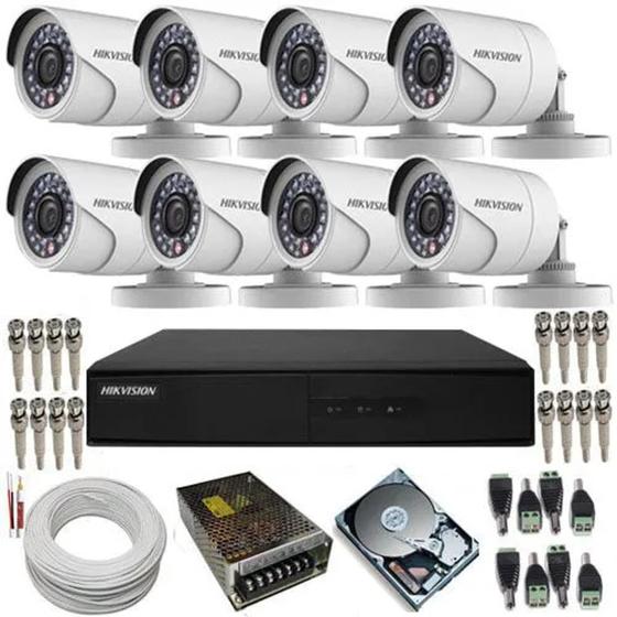 Kit 8 câmeras de vigilância hikvision hd 1.0 megapixel 720p dvr