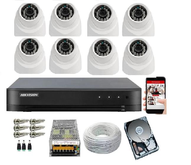 Imagem de Kit 8 Câmeras Dome Full Hd 1080p DVR Hikvision 8 Canais turbo C/Hd