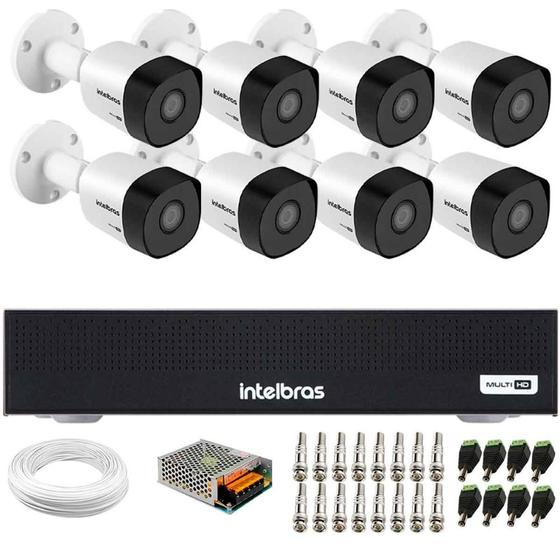 Imagem de Kit 8 Câmeras Intelbras 3130 B G7 HD 720 Multi HD Visão Noturna até 30m IP67 + Dvr Intelbras MHDX 1108-C 8 Canais