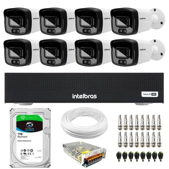 Imagem de Kit 8 Câmeras Intelbras Bullet Multi HD VHD 3240 Full Color + IR Full HD, DVR Intelbras MHDX 3108-C 8 Canais, HD 1TB Skyhawk