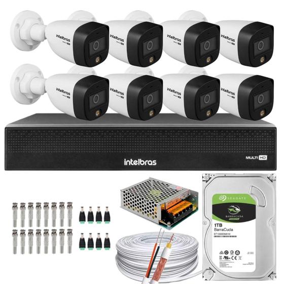 Imagem de Kit 8 Câmeras Intelbras Cftv 1080p Full Color Colorida Noite C/HD 1TB