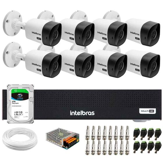 Imagem de Kit 8 Câmeras Intelbras VHC 1120 B HD 720p Visão Noturna 20m IP66 + Gravador Digital de vídeo Intelbras MHDX 1108-C + HD SkyHawk 2TB