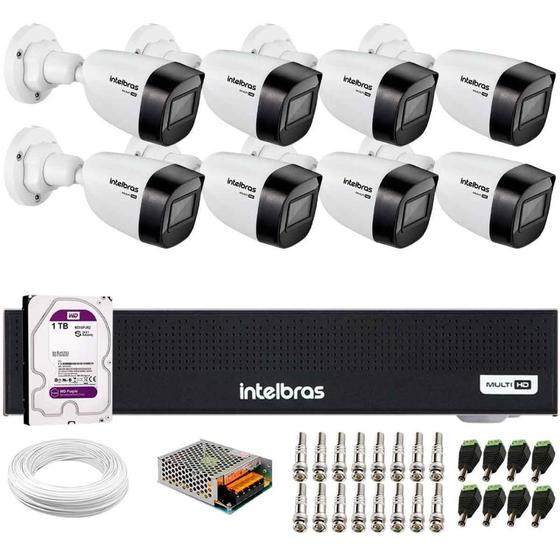 Imagem de Kit 8 Câmeras Intelbras VHD 1130 B HD 720p Visão Noturna 30m Resistente à Chuva IP67 + Dvr Intelbras MHDX 1108-C 8 Canais + HD 1TB