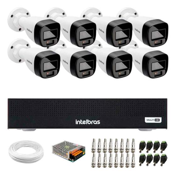 Imagem de Kit 8 Câmeras Intelbras VHD 1220 B Full Color Bullet Full HD 1080p Multi HD Visão Noturna de 20m Proteção IP67 + Dvr Intelbras MHDX 1008-C 8 Canais