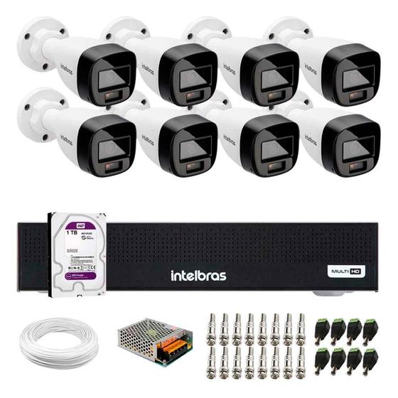 Imagem de Kit 8 Câmeras Intelbras VHD 1220 B G7 Full Color Bullet Full HD 1080p Multi HD IR 20m + DVR Gravador de Vídeo Intelbras MHDX 3108-C + HD 1TB Purple