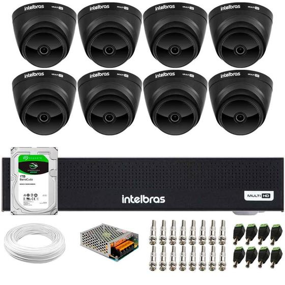 Imagem de Kit 8 Câmeras Intelbras VHD 1220 D Black Dome Full HD 1080p, Lente 2.8mm, Visão Noturna 20m + DVR Intelbras MHDX 3108-C 8 Canais + HD 1TB BarraCuda