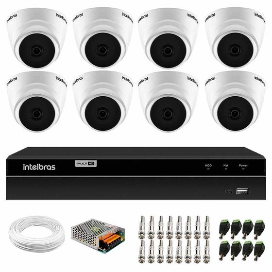 Imagem de Kit 8 Câmeras Intelbras VHD 1220 D G7 Dome Full HD com Visão Noturna de 20m Multi HD + DVR Intelbras MHDX 1308 8 Canais