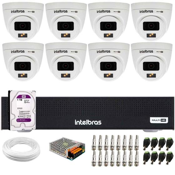 Imagem de Kit 8 Câmeras Intelbras VHD 1220 D G7 Full Color com Alta Definição Full HD Visão Noturna 20m + Dvr Intelbras MHDX 1108-C 8 Canais + HD 1TB Purple