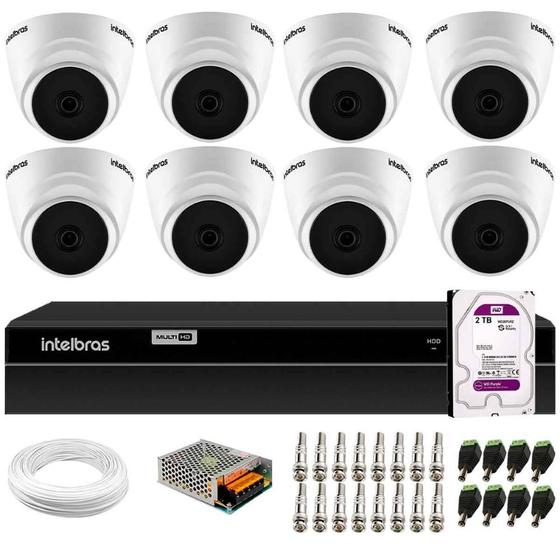 Imagem de Kit 8 Câmeras Intelbras VHD 1220 G7 Dome Full HD com Visão Noturna de 20m Multi HD + DVR Intelbras MHDX 1208 8 Canais + HD 2TB