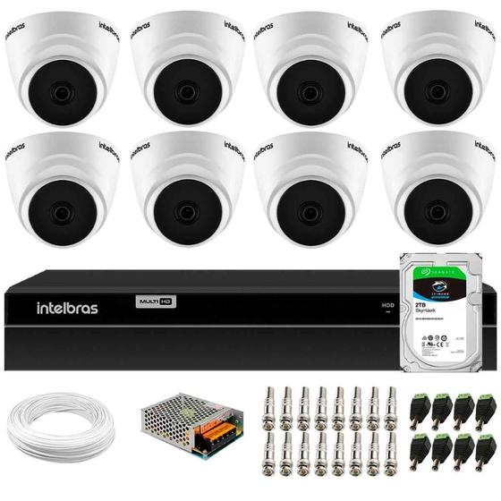 Imagem de Kit 8 Câmeras Intelbras VHD 1220 G7 Dome Full HD com Visão Noturna de 20m Multi HD + DVR Intelbras MHDX 1308 8 Canais + HD SkyHawk 2TB