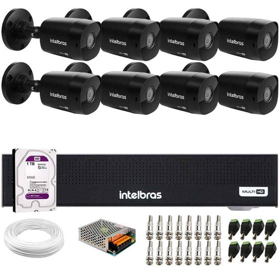 Imagem de Kit 8 Câmeras Intelbras VHD 1230 B Full HD 1080p Bullet Black G7 Visão Noturna 30m IP67 + DVR Intelbras MHDX 3108-C 8 Canais + HD 1TB Purple