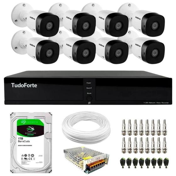 Imagem de Kit 8 Câmeras Intelbras VHD 1230 B Full HD 1080p Bullet Visão Noturna 30 metros IP67 + Dvr Tudo Forte TFHDX 3308 8 Canais App Xmeye + HD 1TB BarraCuda