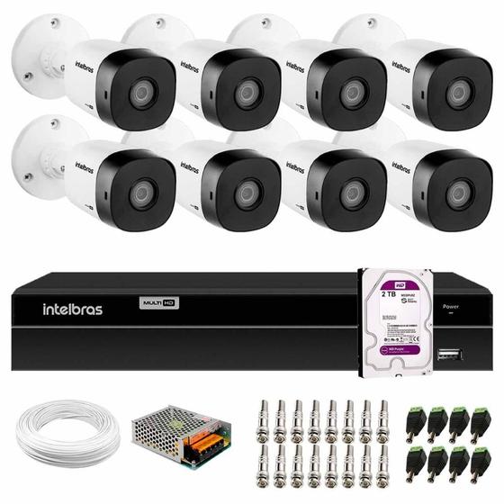 Imagem de Kit 8 Câmeras Intelbras VHD 1230 B Full HD 1080p Bullet Visão Noturna de 30 metros IP67 + DVR Intelbras MHDX 1208 8 Canais Multi HD