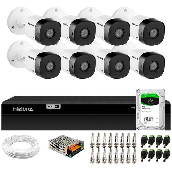 Imagem de Kit 8 Câmeras Intelbras VHD 1230 B Full HD 1080p Bullet Visão Noturna de 30 metros IP67 + DVR Intelbras MHDX 1308 8 Canais + HD 1TB BarraCuda