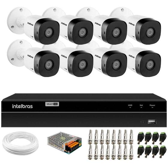 Imagem de Kit 8 Câmeras Intelbras VHD 1230 B Full HD 1080p Bullet Visão Noturna de 30 metros IP67 + DVR Intelbras MHDX 1308 8 Canais