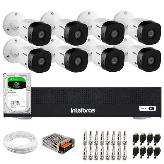 Imagem de Kit 8 Câmeras Intelbras VHD 1530 B 5 megapixels HDCVI Visão Noturna de 30m Proteção IP67 + DVR Intelbras MHDX 3008-C 8 Canais + HD 2TB BarraCuda