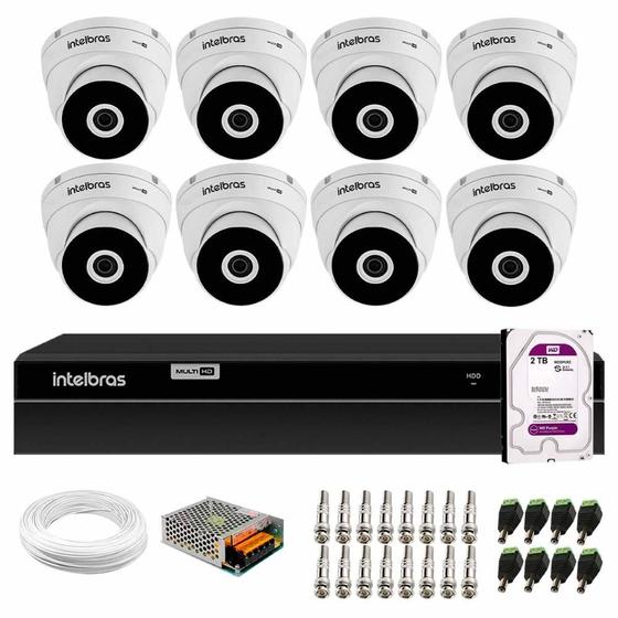 Imagem de Kit 8 Câmeras Intelbras VHD 3230 D G7 Dome Full HD 1080p Visão Noturna de 30m IP67 + DVR Intelbras MHDX 1308 8 Canais Multi HD + HD 2TB