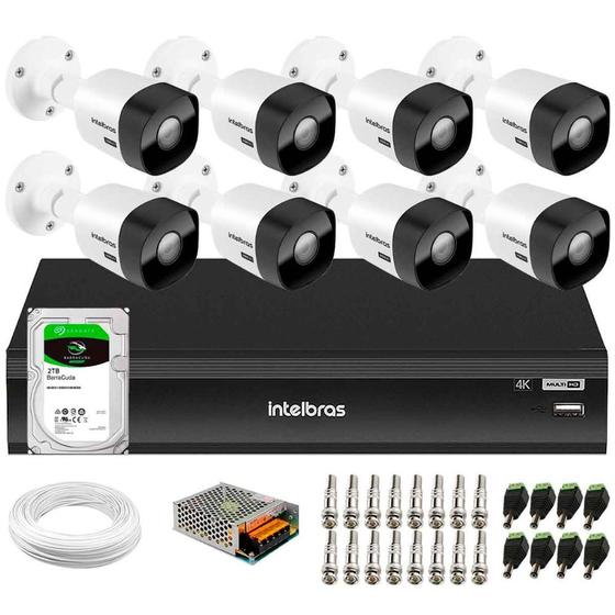 Imagem de Kit 8 Câmeras Intelbras VHD 3530 B 5MP HDCVI Bullet Visão Noturna 30m IP67 + DVR Intelbras IMHDX 5108 8 Canais + HD 2TB BarraCuda