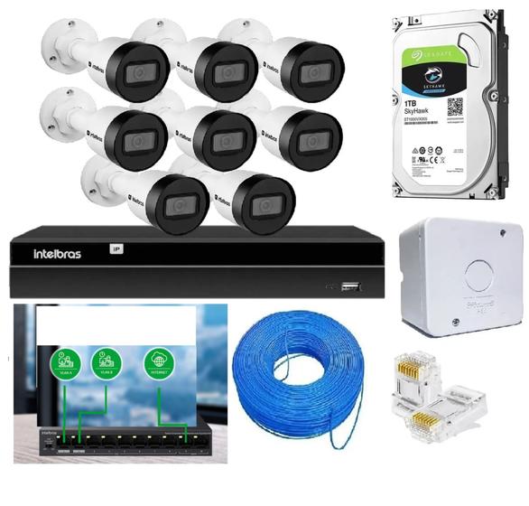 Imagem de Kit 8 câmeras ip hd intelbras vipc 1230 b + nvd 1408 completo