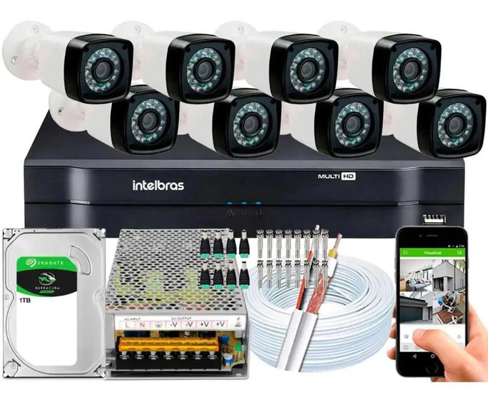 Imagem de Kit 8 Cameras Segurança Dvr Intelbras Full Hd 8ch mhdx c/hd