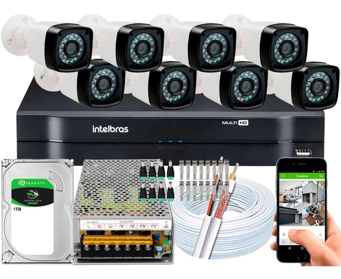 Kit 8 Cameras Segurança Infra vermelho Dvr Intelbras 8ch mhdx Menor preço em Kit 8 Cameras Segurança Infra vermelho Dvr Intelbras 8ch mhdx
