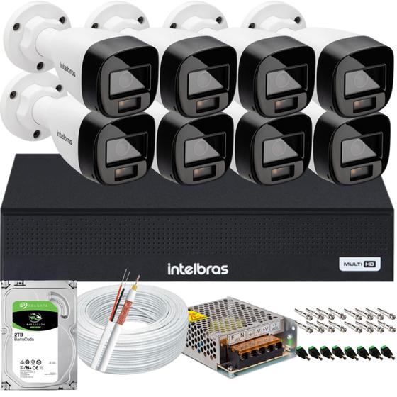 Imagem de Kit 8 Cameras Segurança Intelbras VHD 3220b+ Microfone Audio Full Color 1080p Dvr Mhdx 3008c 2TB