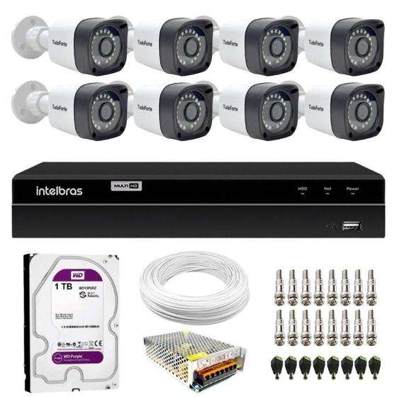 Imagem de Kit 8 Câmeras Tudo Forte TF 2020 Bulllet Full HD 1080p Lente 2.8mm Visão Noturna 20M IP66 + DVR Intelbras MHDX 1308 8 Canais Multi HD