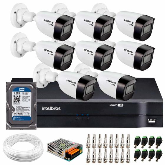 Imagem de Kit 8 Câmeras VHD 1120 B G6 + DVR Intelbras + HD 1TB + App + Fonte, Cabos e Acessórios