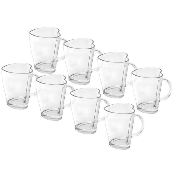 Imagem de Kit 8 Caneca De Vidro Coração Grosso Café Cappuccino Liso 240ml