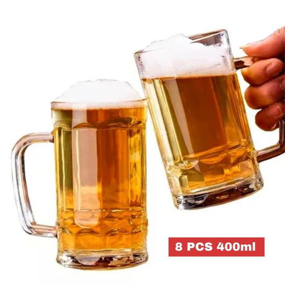 Imagem de Kit 8 Canecas Copo de Chopp Cerveja de Vidro 400ml Bar Resistente