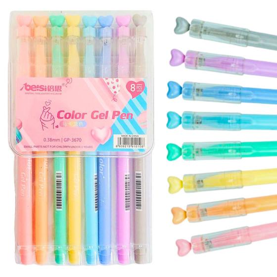 Imagem de Kit 8 Canetas Coloridas Gel Pen Cand Color Fofa Kawaii