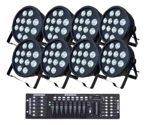 Imagem de Kit 8 Canhao Refletor 12 Leds 18w Rgbwa Strobo + Mesa Dmx