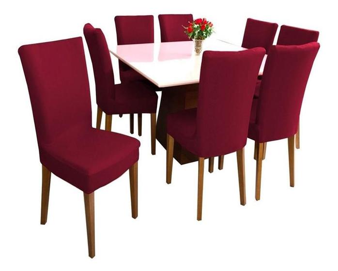 Imagem de Kit 8 Capas de Cadeiras Sala de Jantar Em Malha Lavável 100% Poliéster Com Elástico Várias Cores
