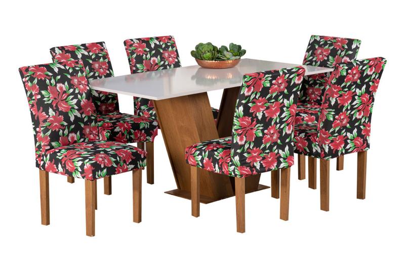 Imagem de Kit 8 Capas Para Cadeira Estampada Geare Jantar Malha Com Elástico