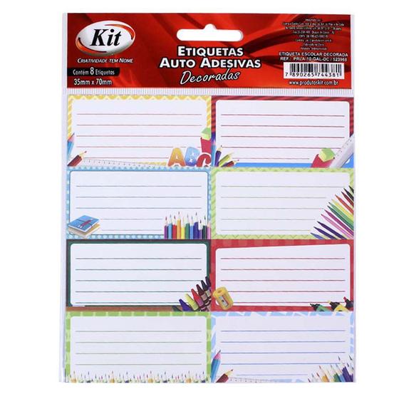 Kit 8 cartelas adesivos escolares de identificação - Cartela de ...
