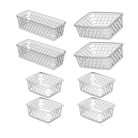 Imagem de Kit 8 Cestinhas Organizadoras Comprido e Retangulares P e M Transparente