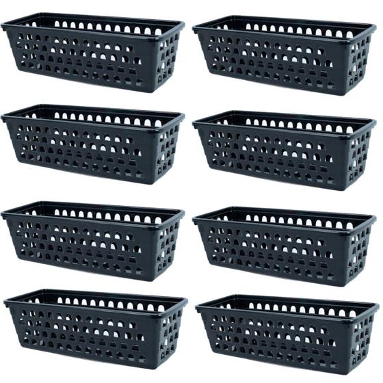 Imagem de Kit 8 Cestos Multiuso Comprido Retangular Preto 28x11x8 Cm 123Organizei