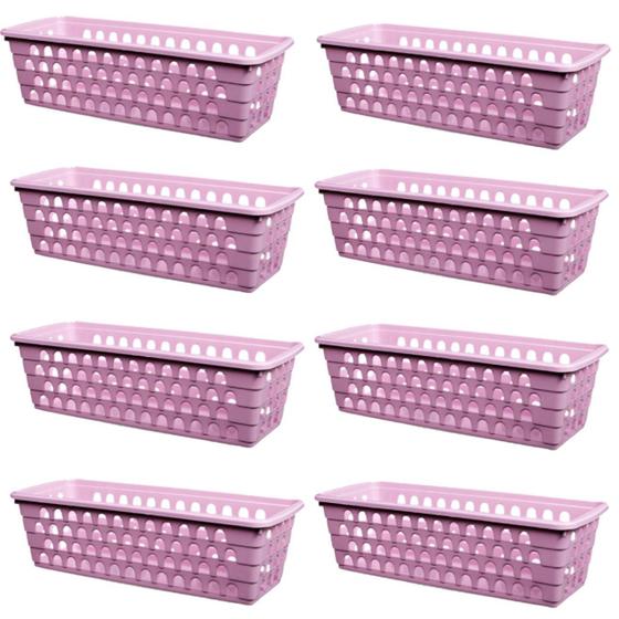 Imagem de Kit 8 Cestos Multiuso Comprido Retangular Rosa 28x11x8 Cm 123Organizei